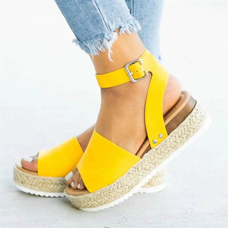 Women's Casual High Heel Wedge Sandals in Synthetic Leather for Summer