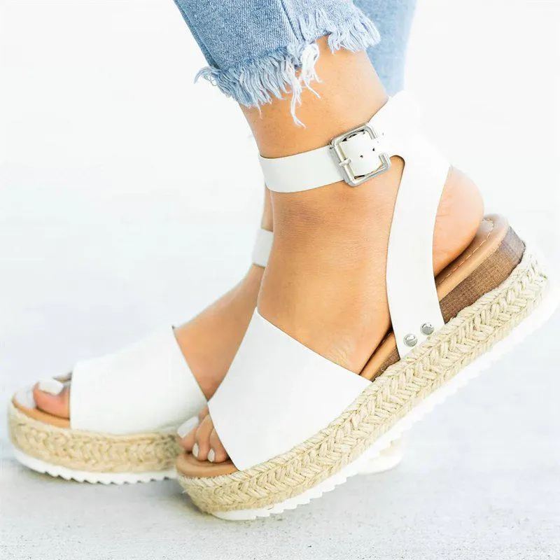 Women's Casual High Heel Wedge Sandals in Synthetic Leather for Summer