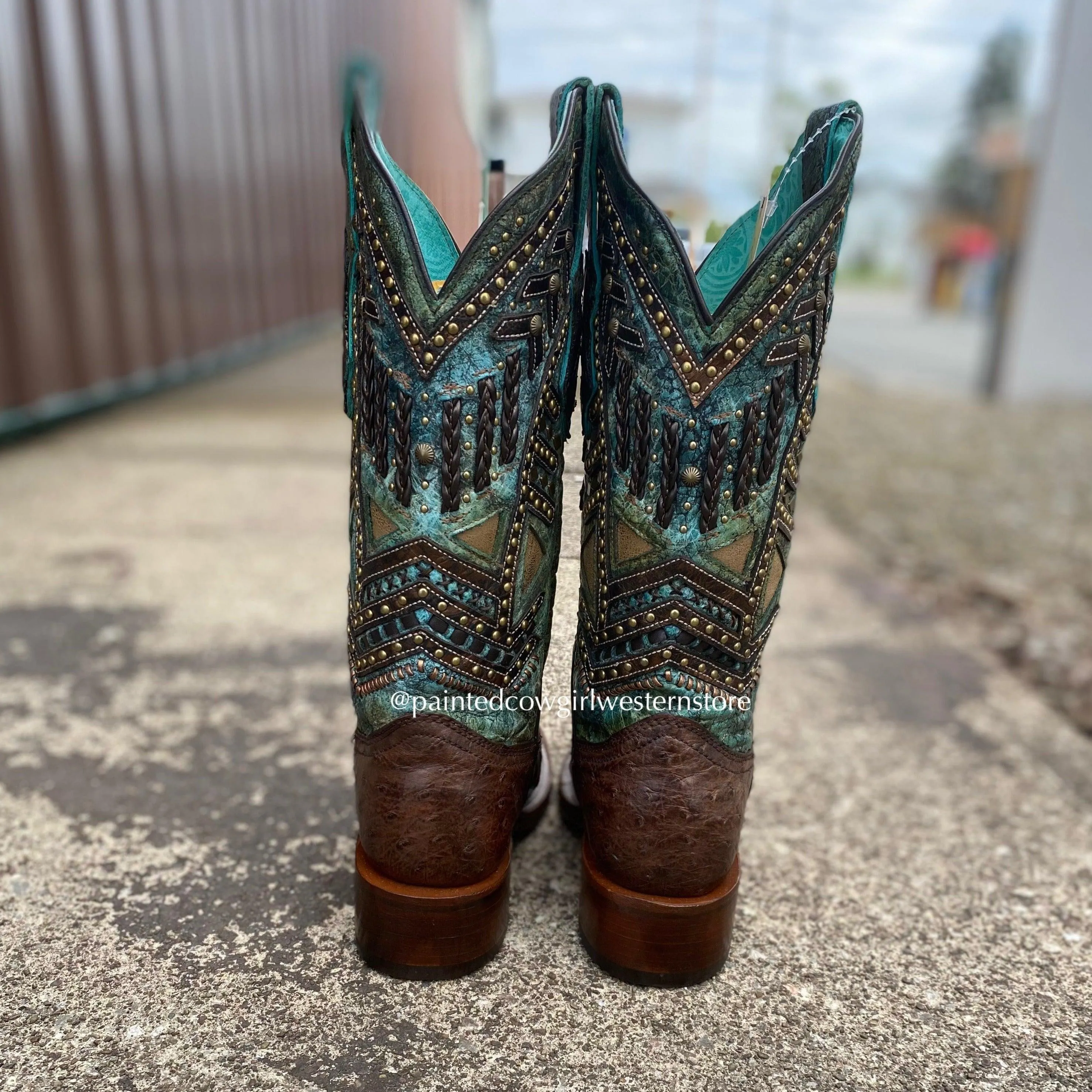 Women's Turquoise Ostrich Square Toe Cowgirl Boots