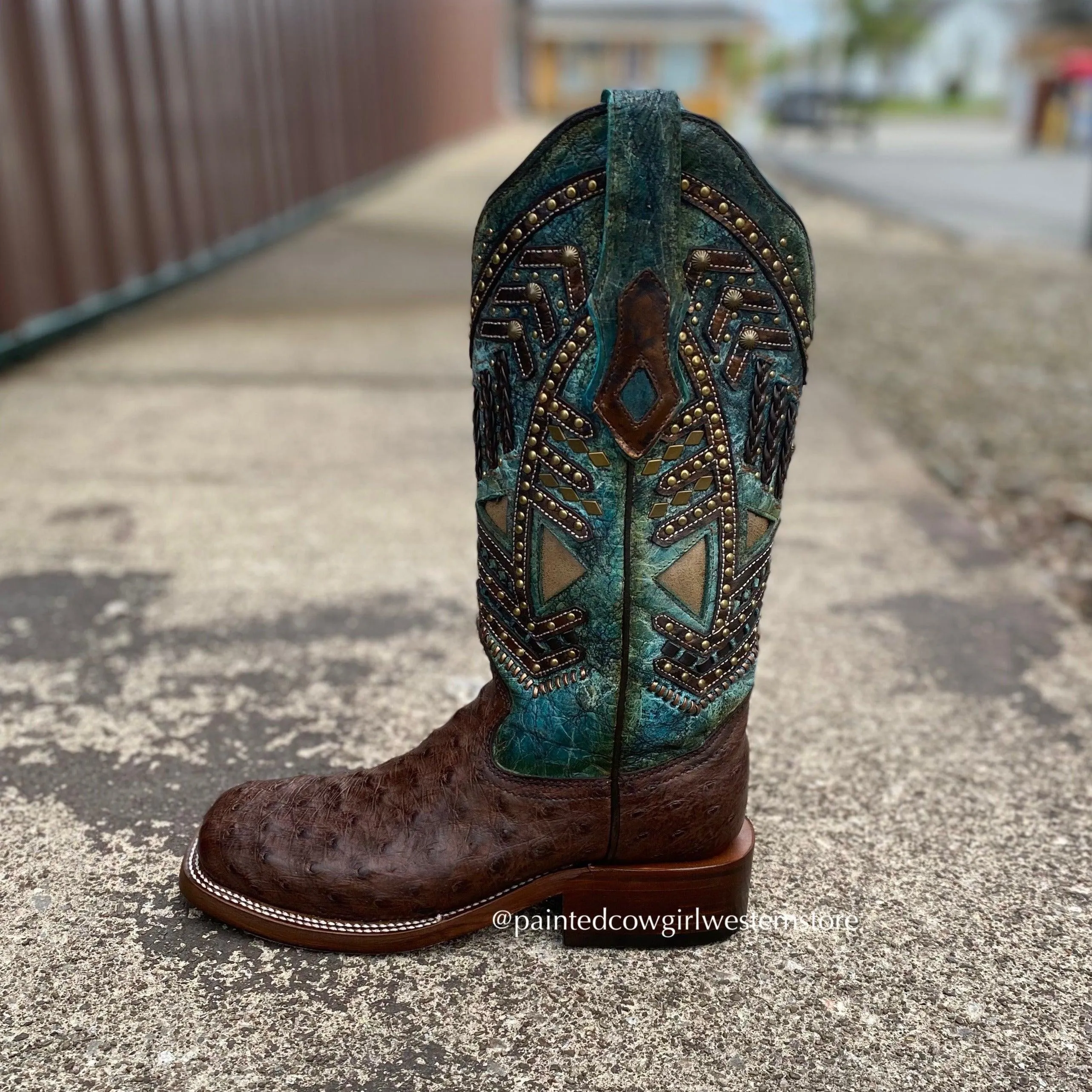 Women's Turquoise Ostrich Square Toe Cowgirl Boots