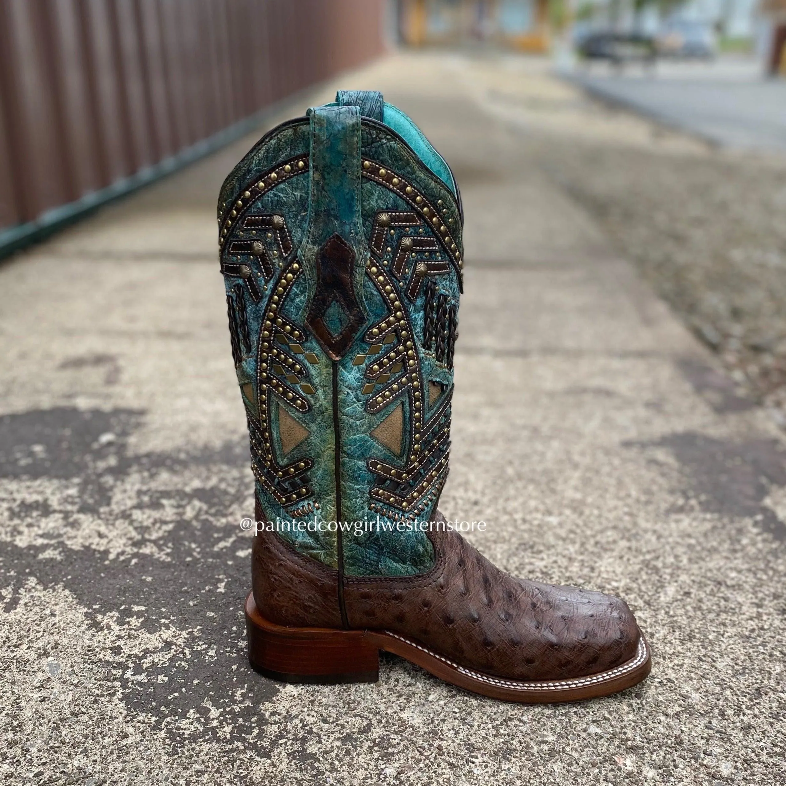 Women's Turquoise Ostrich Square Toe Cowgirl Boots