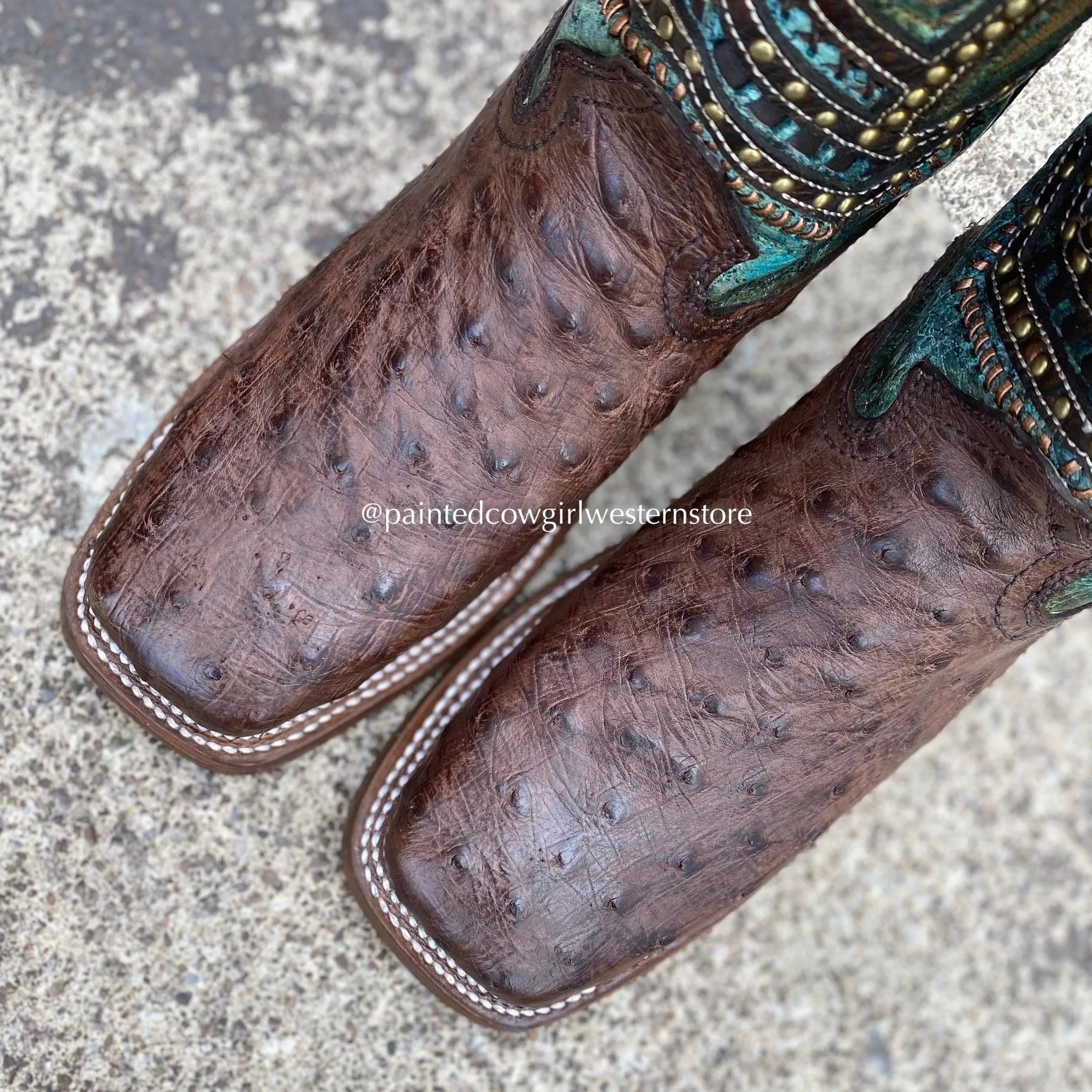 Women's Turquoise Ostrich Square Toe Cowgirl Boots