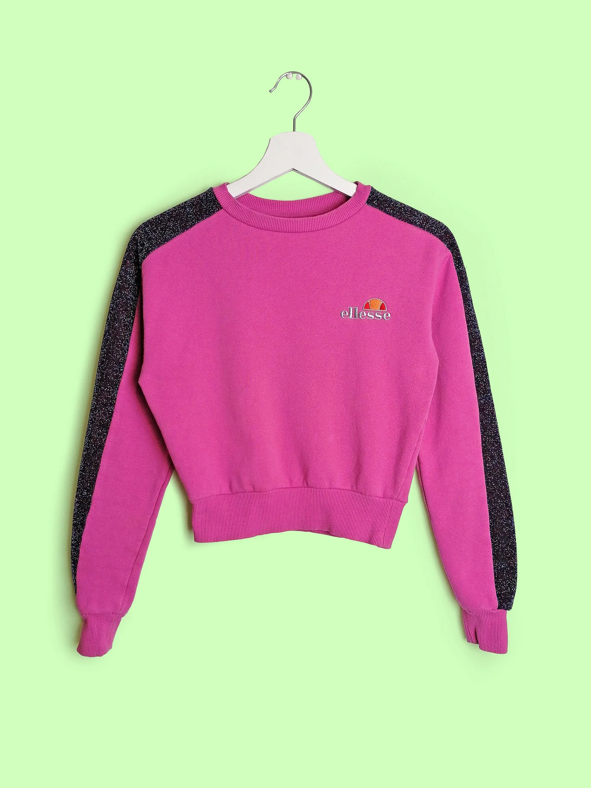 Y2K ELLESSE Crop Sweatshirt Glitter Sleeves XS.