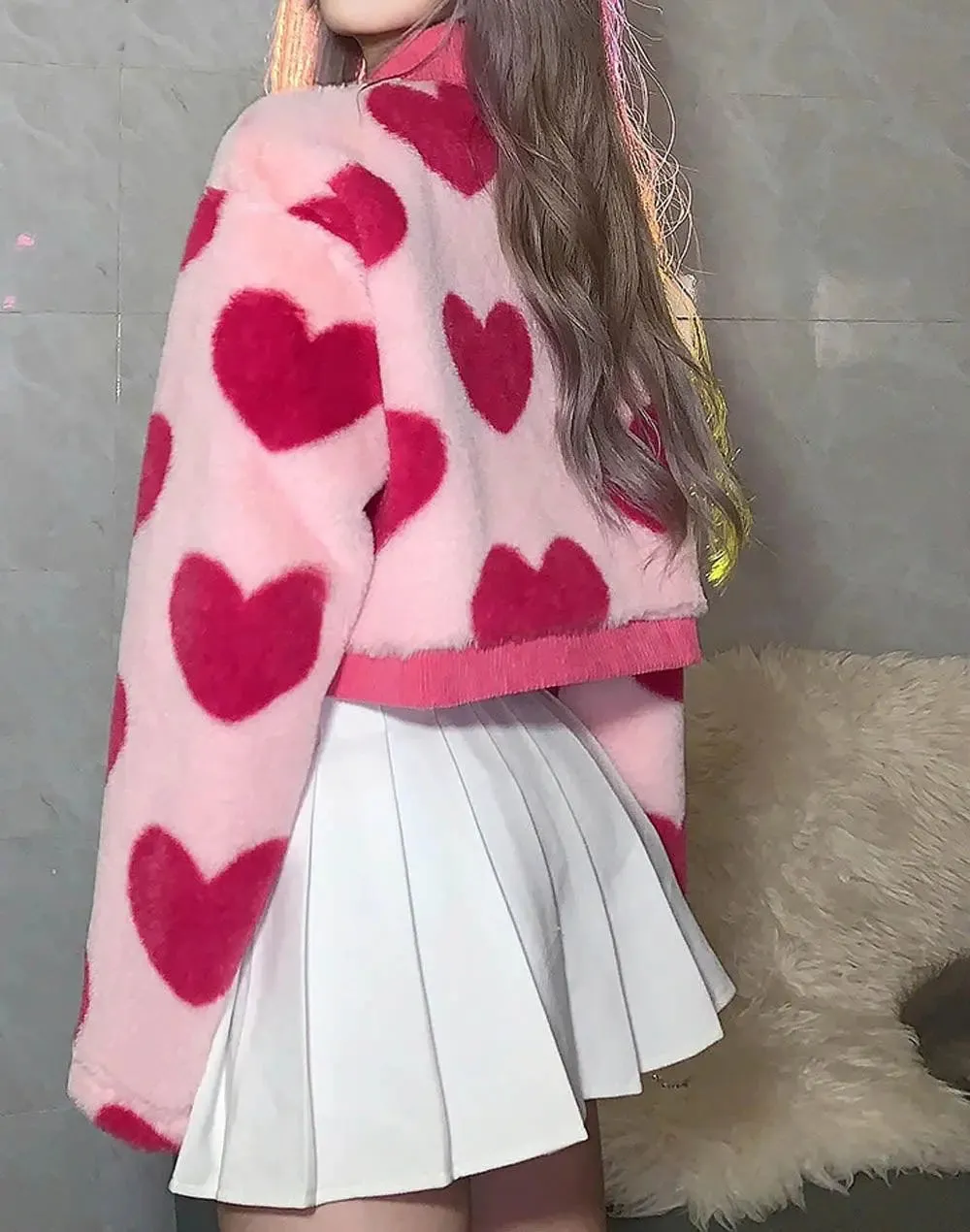 Y2K Pink Heart-Shaped Pattern Short Jacket