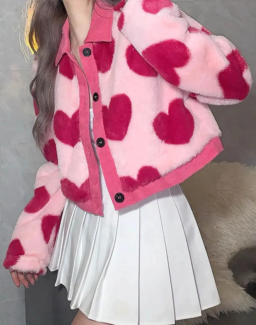 Y2K Pink Heart-Shaped Pattern Short Jacket