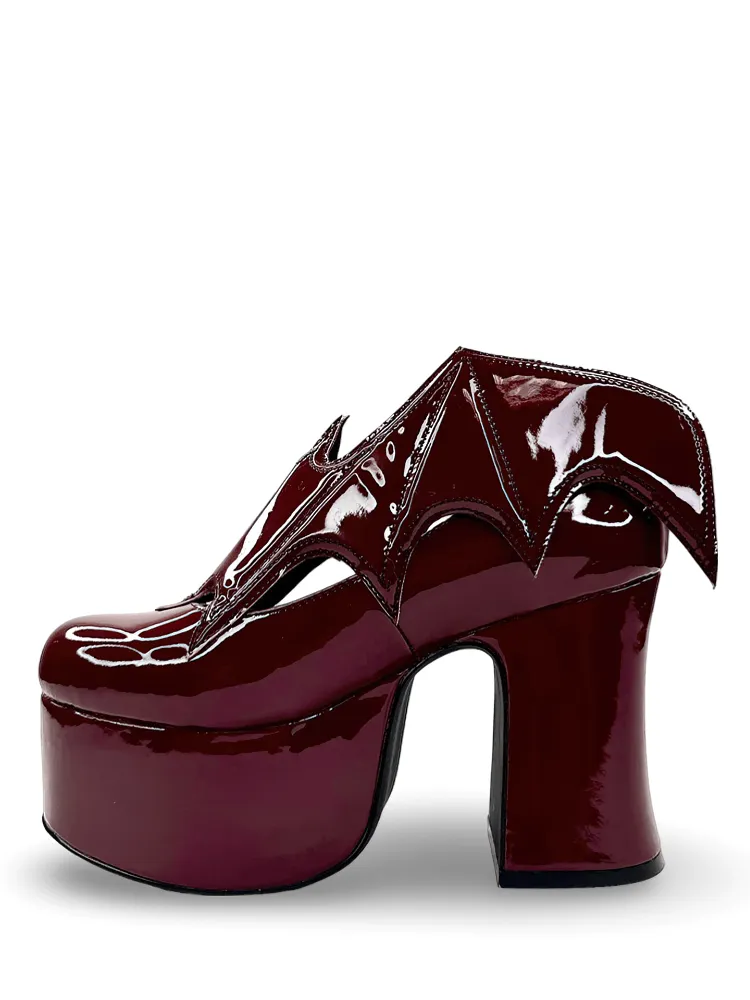 YRU Vampire Bat Wing Heels with Vegan Patent Upper