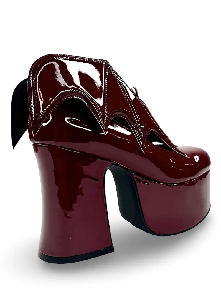 YRU Vampire Bat Wing Heels with Vegan Patent Upper